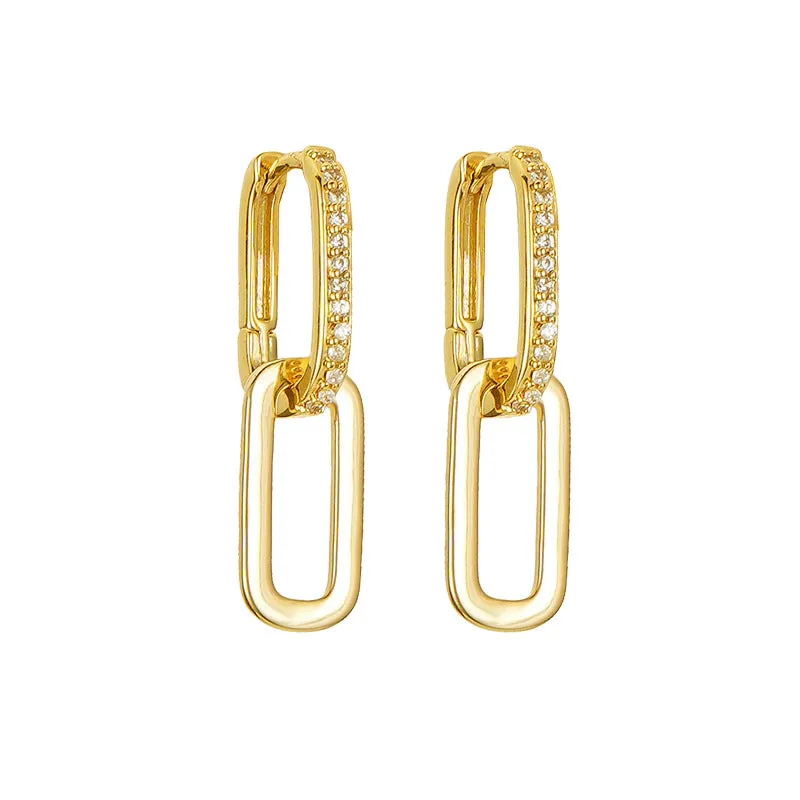 Wholesale Inlaid Zircon Elongated Copper Earrings