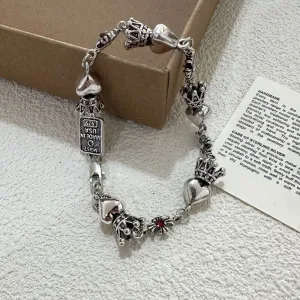 Wholesale ins cold antique silver plated love crown cross flower bracelet