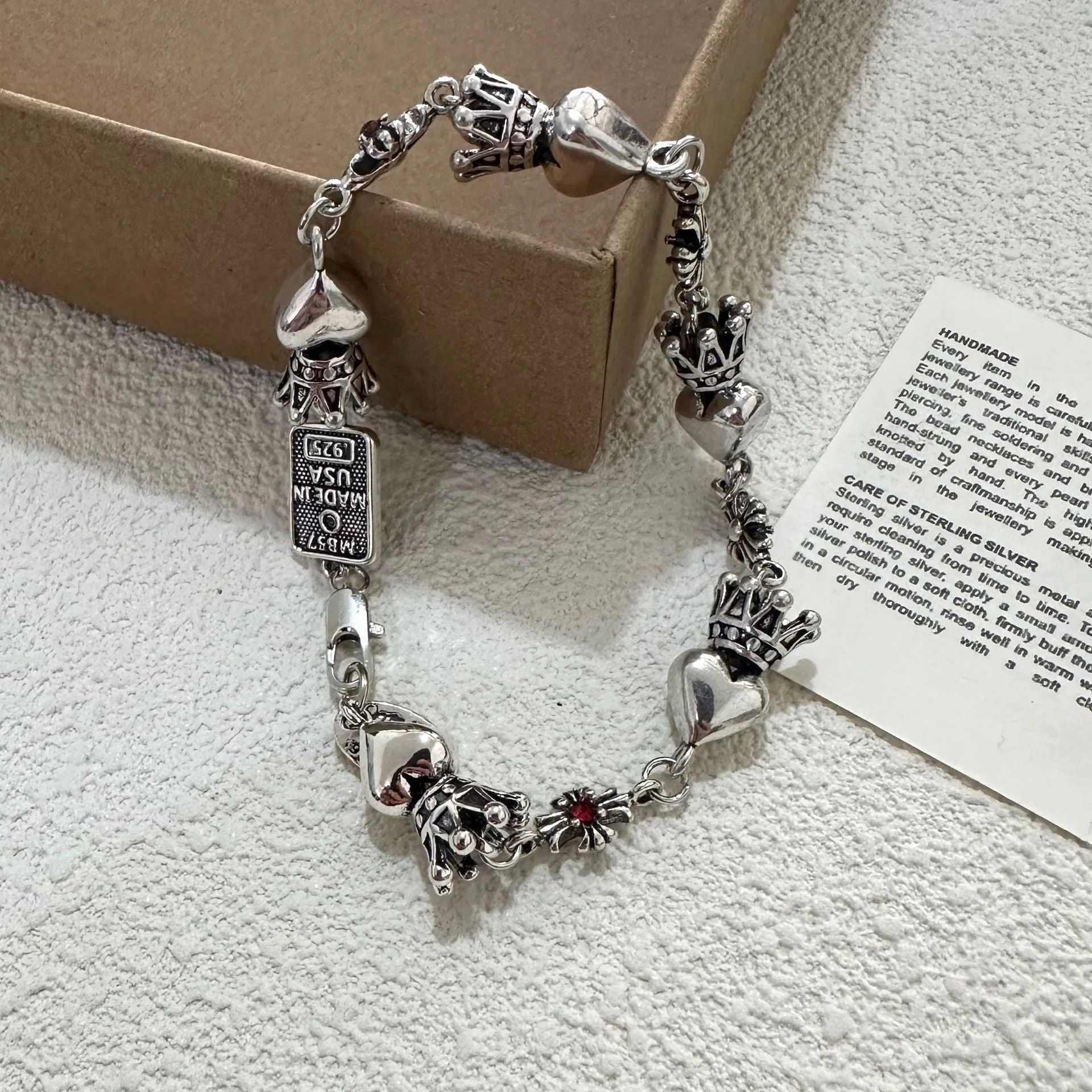 Wholesale ins cold antique silver plated love crown cross flower bracelet