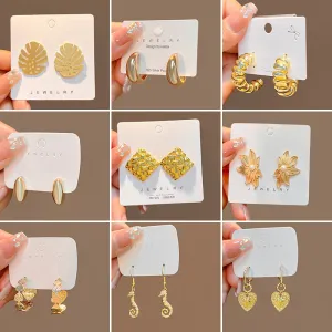Wholesale ins personality retro French flower heart earrings