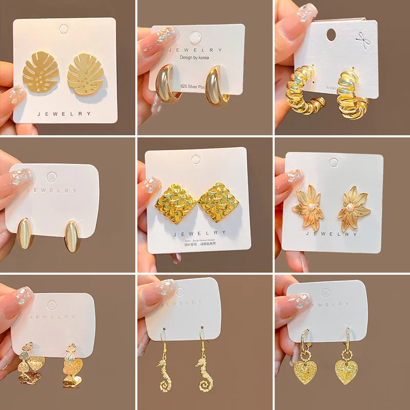 Wholesale ins personality retro French flower heart earrings