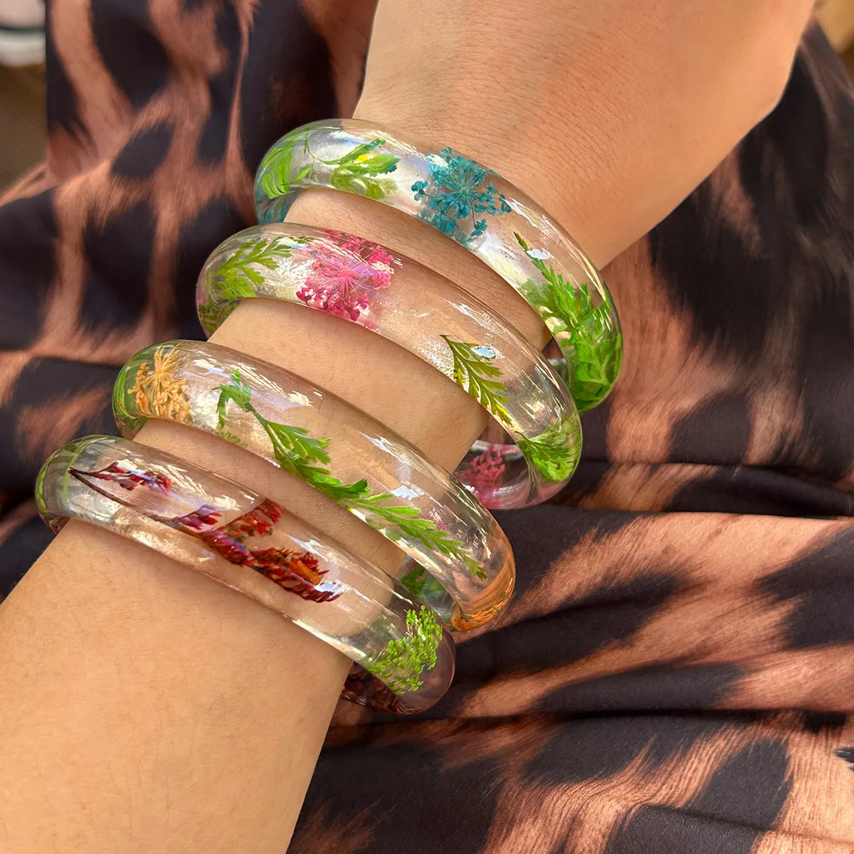 Wholesale Ins Style Flower Transparent Wide Bracelet