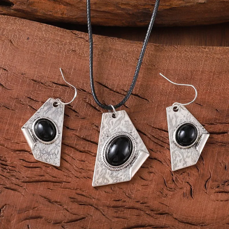 Wholesale Irregular Inlaid Black Gem Pendant Earrings Necklace Geometric Niche Simple Versatile Set