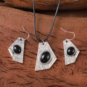 Wholesale Irregular Inlaid Black Gem Pendant Earrings Necklace Geometric Niche Simple Versatile Set