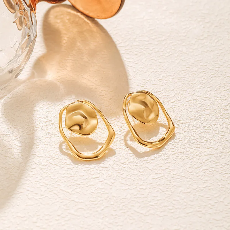 Wholesale Irregular Pleated S925 Silver Needle Round Vintage Gold-plated Earrings