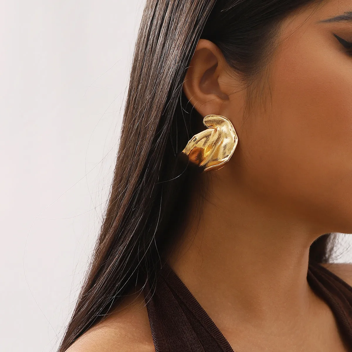 Wholesale Irregular Retro Geometric Flower Bud Metal Earrings