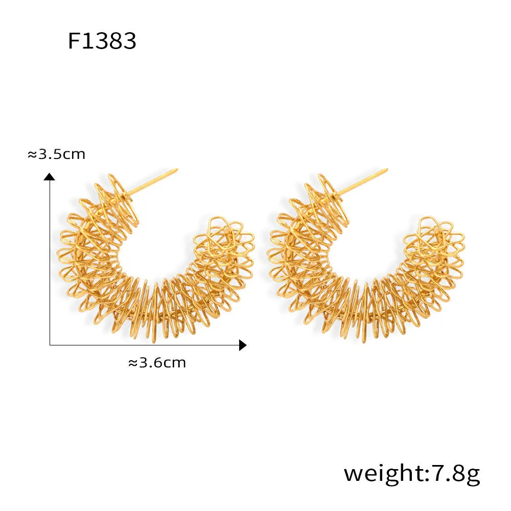 Wholesale Irregular Titanium Steel Gold Plated Geometric C Shape Wrap Line Earrings
