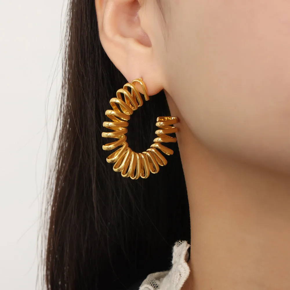 Wholesale Irregular Titanium Steel Gold Plated Geometric C Shape Wrap Line Earrings