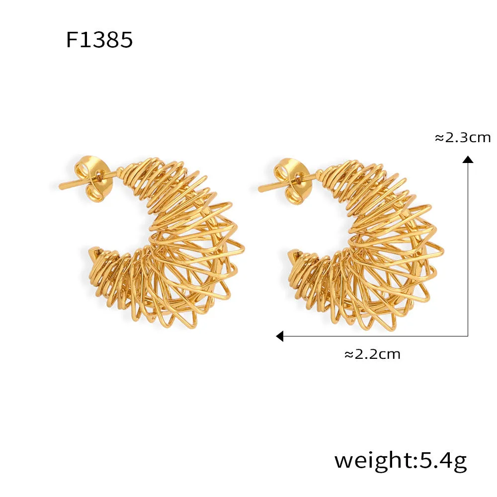 Wholesale Irregular Titanium Steel Gold Plated Geometric C Shape Wrap Line Earrings