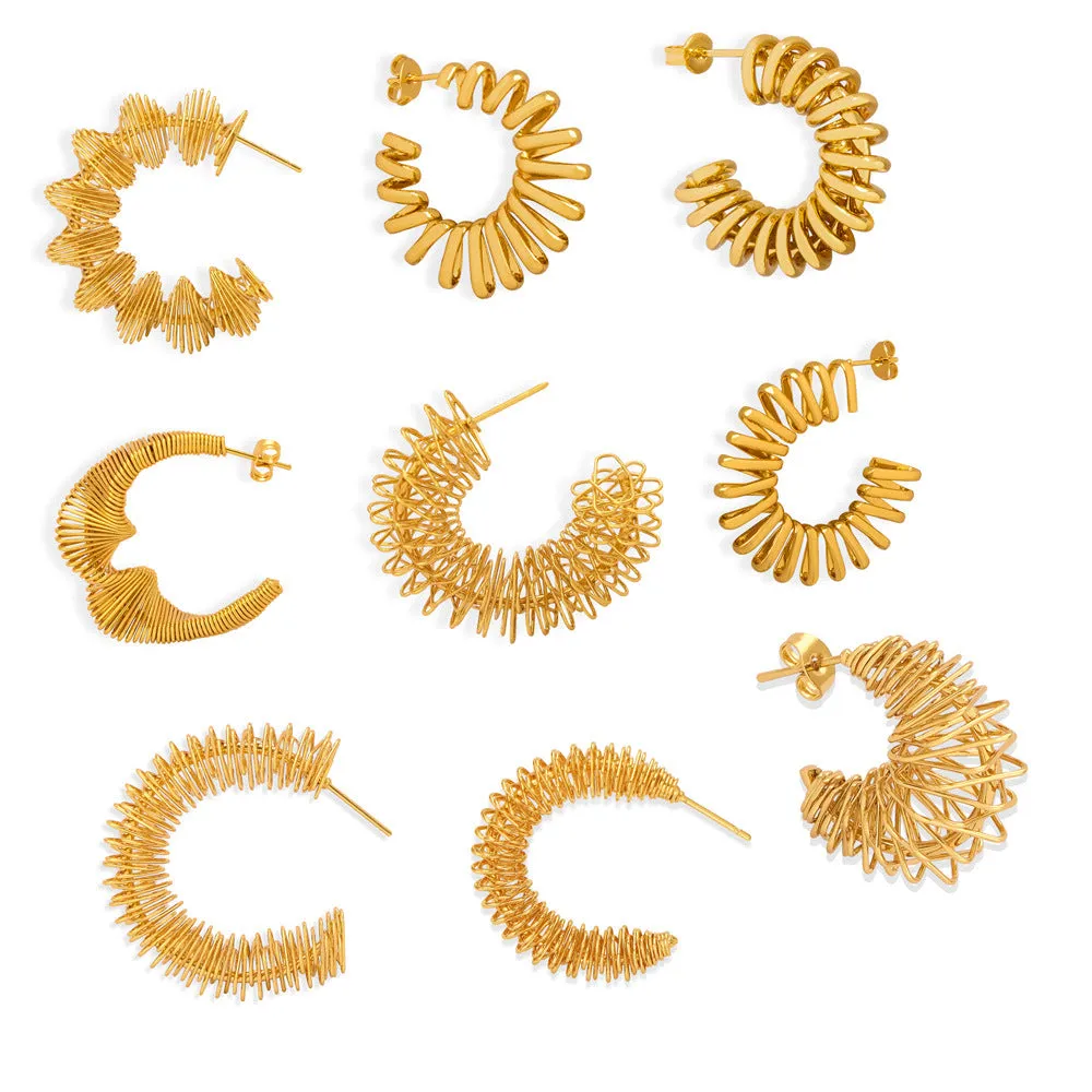 Wholesale Irregular Titanium Steel Gold Plated Geometric C Shape Wrap Line Earrings
