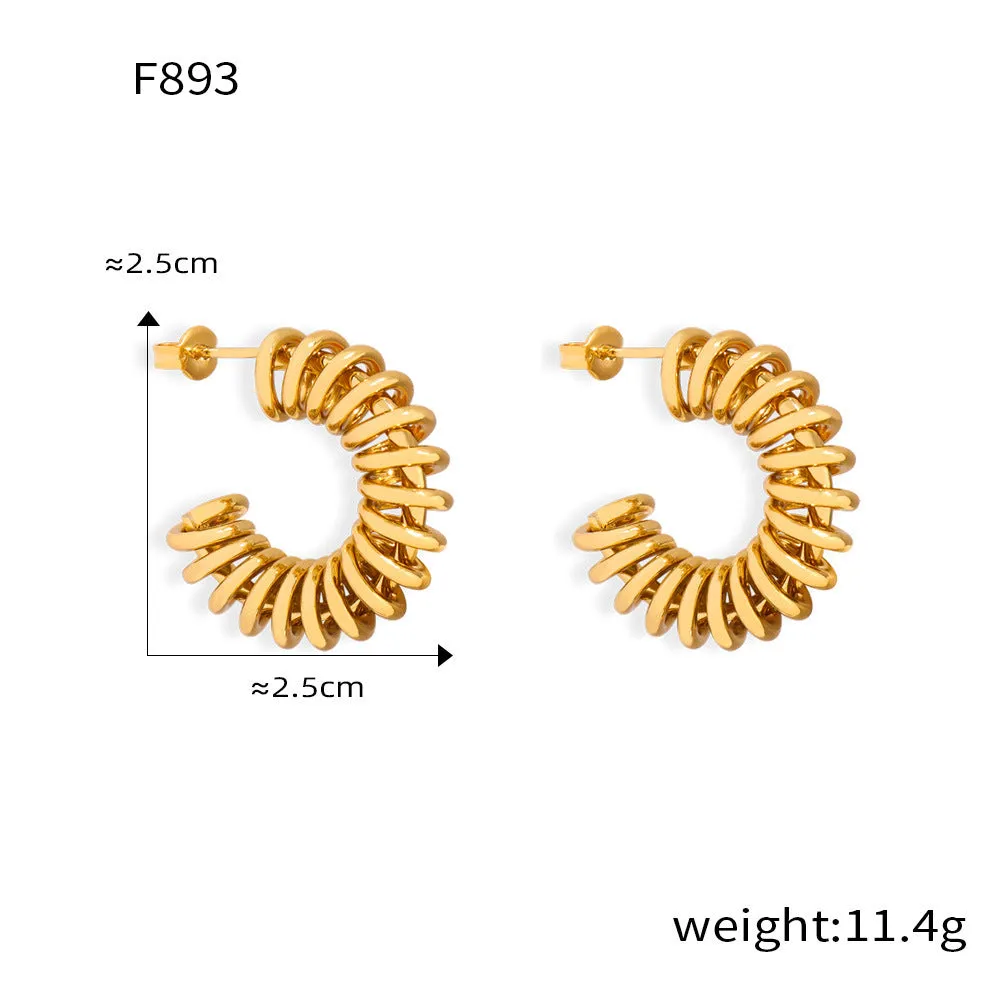 Wholesale Irregular Titanium Steel Gold Plated Geometric C Shape Wrap Line Earrings