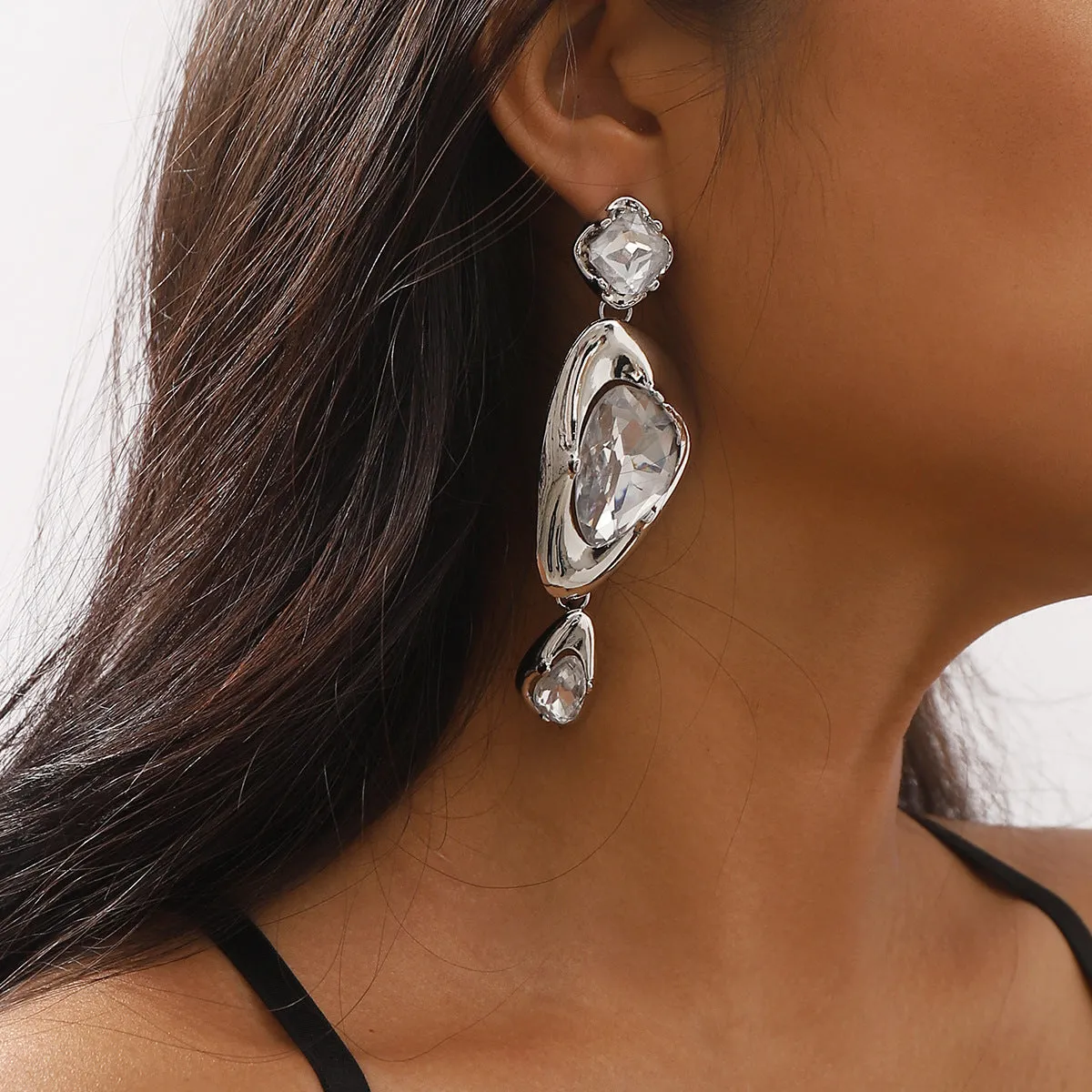 Wholesale Irregular Zircon Geometric Alloy Earrings