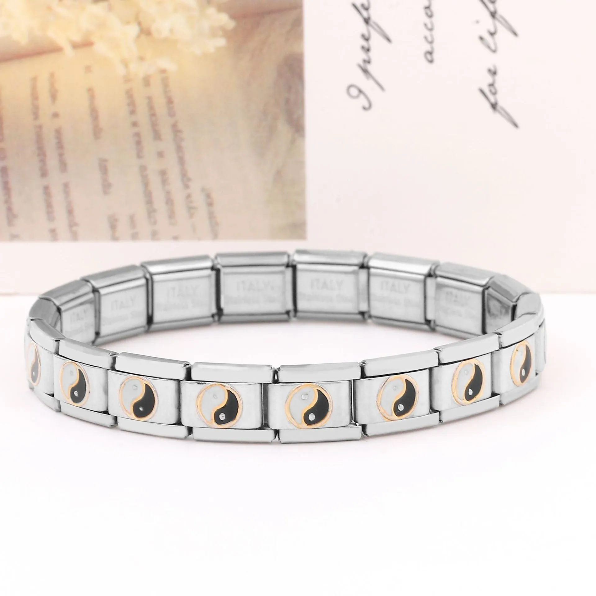 Wholesale Italian Charm Bracelet Stainless Steel Black and White Bagua Diagram Three Color Series Bracelet Accessories Charms