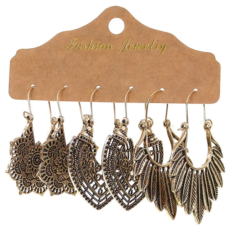 Wholesale Jewelry Hollow Out Vintage Mosaic Flower Alloy Earrings