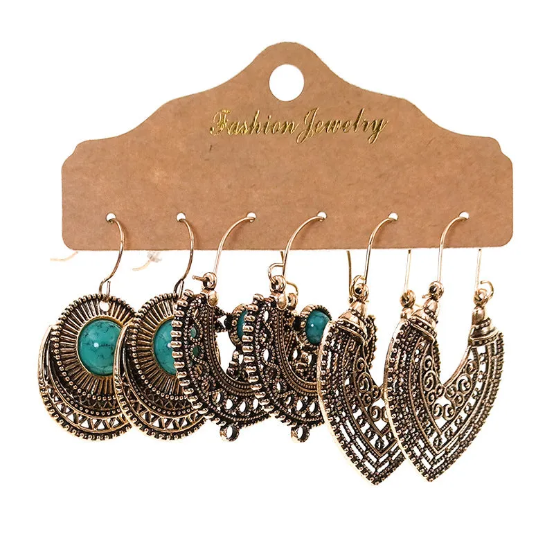 Wholesale Jewelry Hollow Out Vintage Mosaic Flower Alloy Earrings