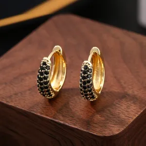 Wholesale  jewelry luxury temperament copper inlaid zirconium geometric oval ear buckle trend hip hop earrings