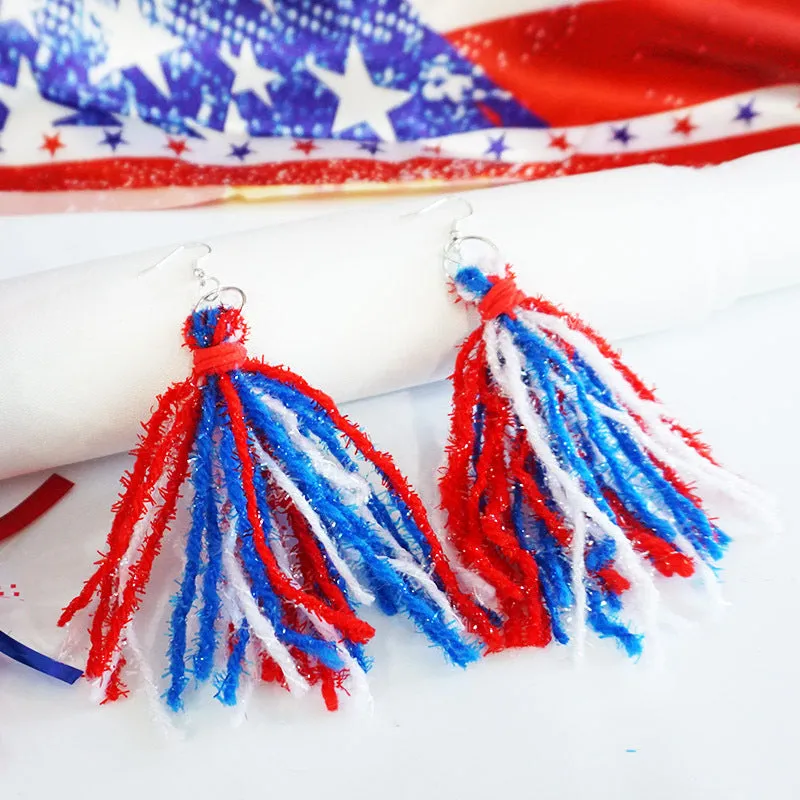 Wholesale July 4th Patriotic Jewelry Independence Day Handmade Long Bohemian Tassel Earrings