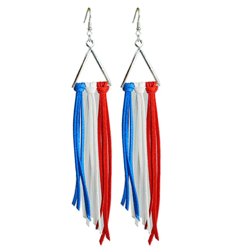 Wholesale July 4th Patriotic Jewelry Independence Day Handmade Long Bohemian Tassel Earrings