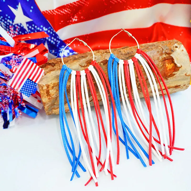 Wholesale July 4th Patriotic Jewelry Independence Day Handmade Long Bohemian Tassel Earrings