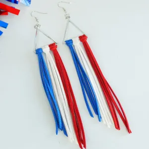 Wholesale July 4th Patriotic Jewelry Independence Day Handmade Long Bohemian Tassel Earrings