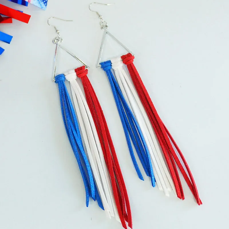 Wholesale July 4th Patriotic Jewelry Independence Day Handmade Long Bohemian Tassel Earrings