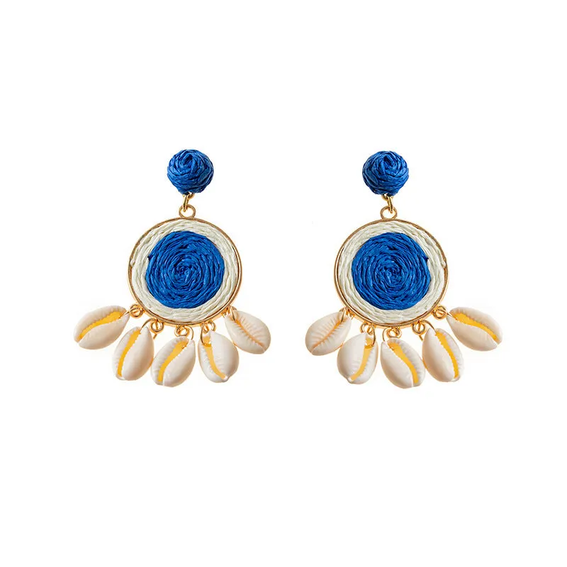 Wholesale Klein Blue Braided Raffia Earrings