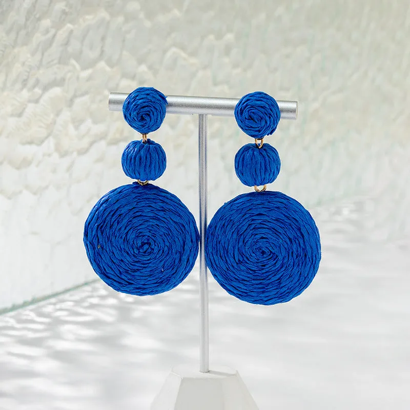 Wholesale Klein Blue Braided Raffia Earrings
