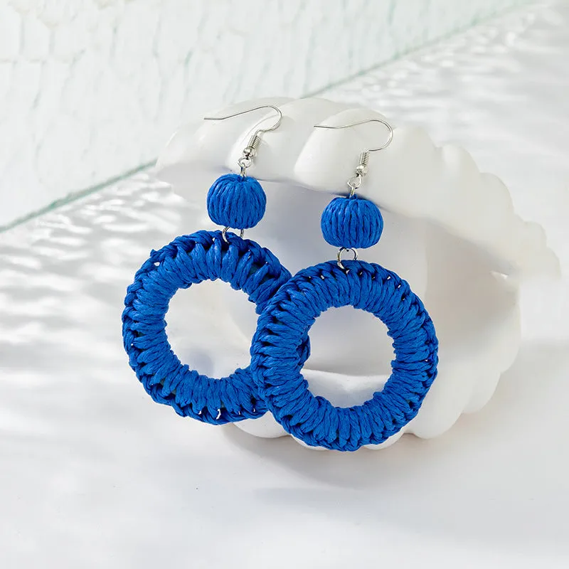 Wholesale Klein Blue Braided Raffia Earrings