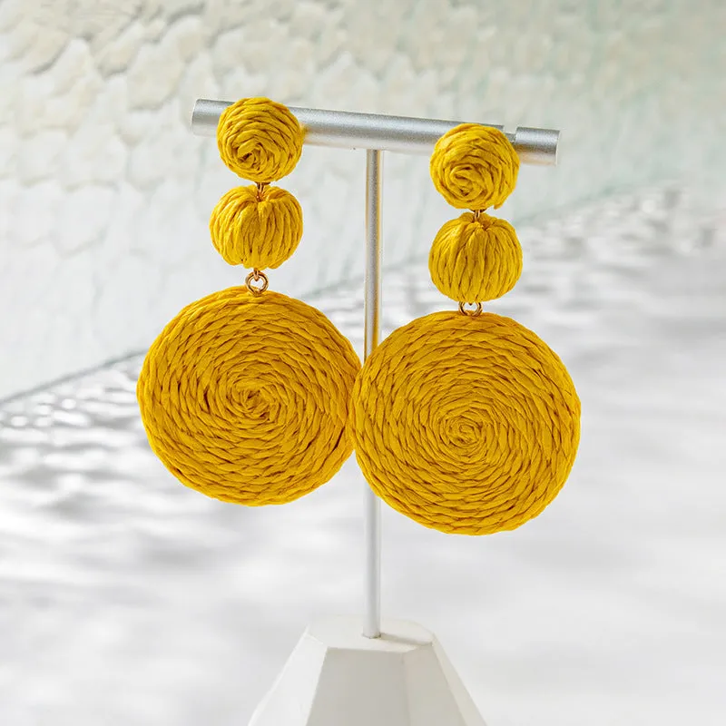 Wholesale Klein Blue Gourd Braided Raffia Hoop Earrings