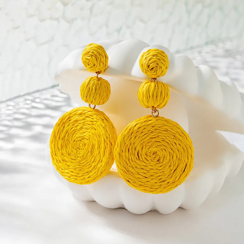 Wholesale Klein Blue Gourd Braided Raffia Hoop Earrings