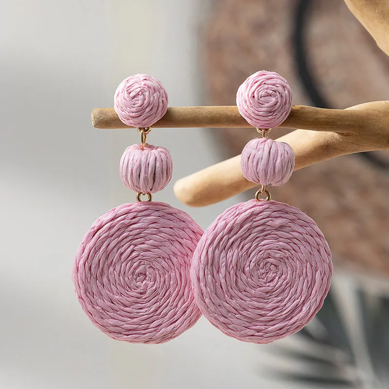 Wholesale Klein Blue Gourd Braided Raffia Hoop Earrings