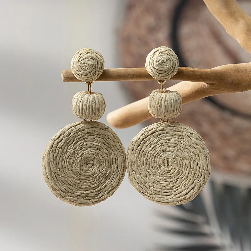 Wholesale Klein Blue Gourd Braided Raffia Hoop Earrings