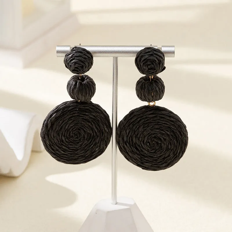 Wholesale Klein Blue Gourd Braided Raffia Hoop Earrings