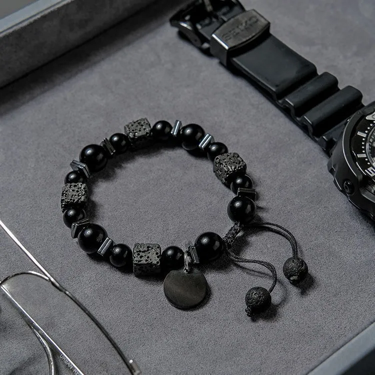Wholesale Lava Cubes Volcanic Stone Woven Bracelet