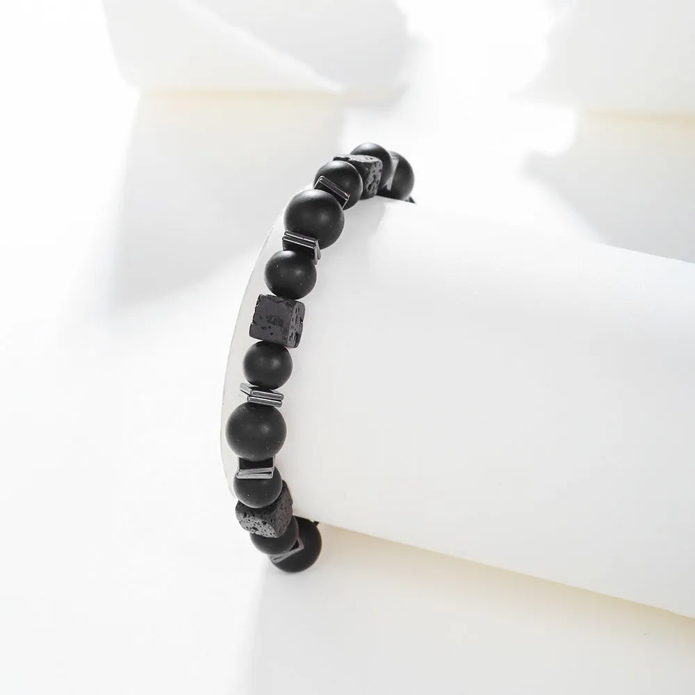 Wholesale Lava Cubes Volcanic Stone Woven Bracelet