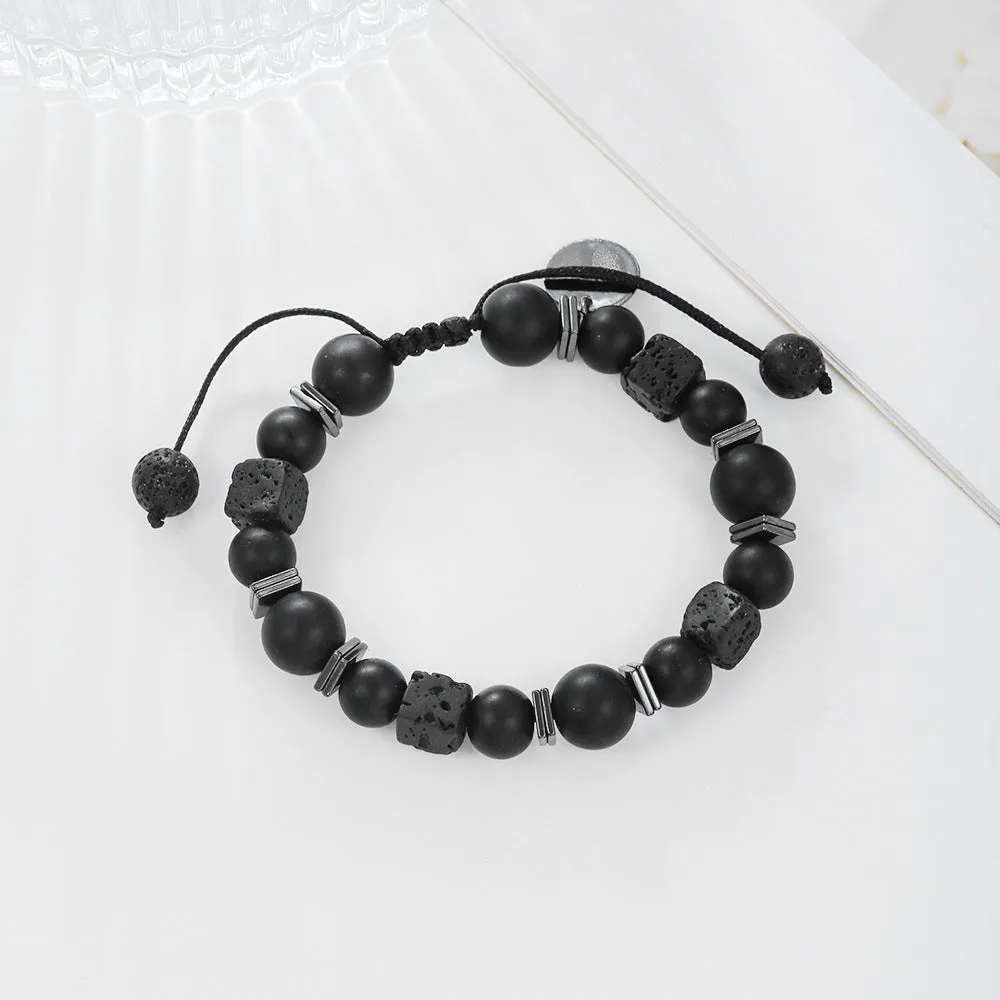 Wholesale Lava Cubes Volcanic Stone Woven Bracelet