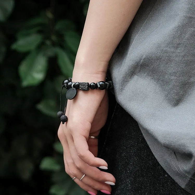 Wholesale Lava Cubes Volcanic Stone Woven Bracelet