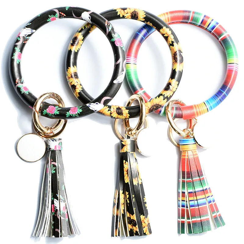 Wholesale Leather Bracelet PU Leather Bracelet Keychain Tassel Pendant Bracelet