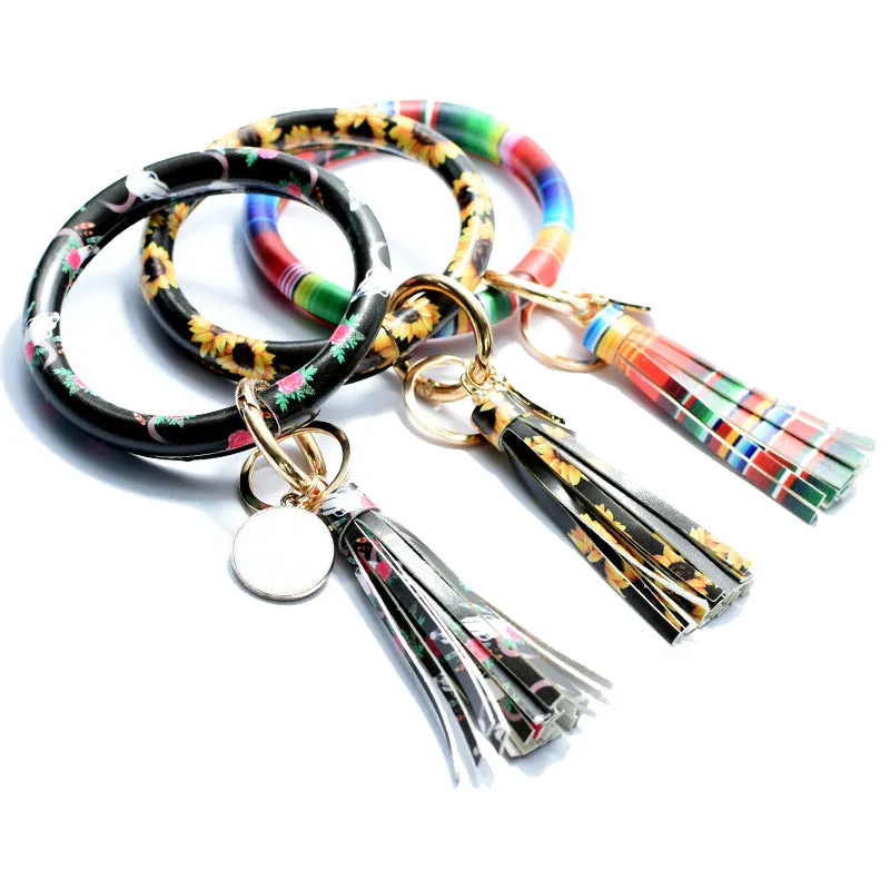 Wholesale Leather Bracelet PU Leather Bracelet Keychain Tassel Pendant Bracelet