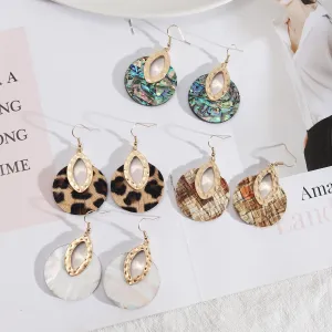 Wholesale Leather Inlaid Round Vintage Abalone Earrings