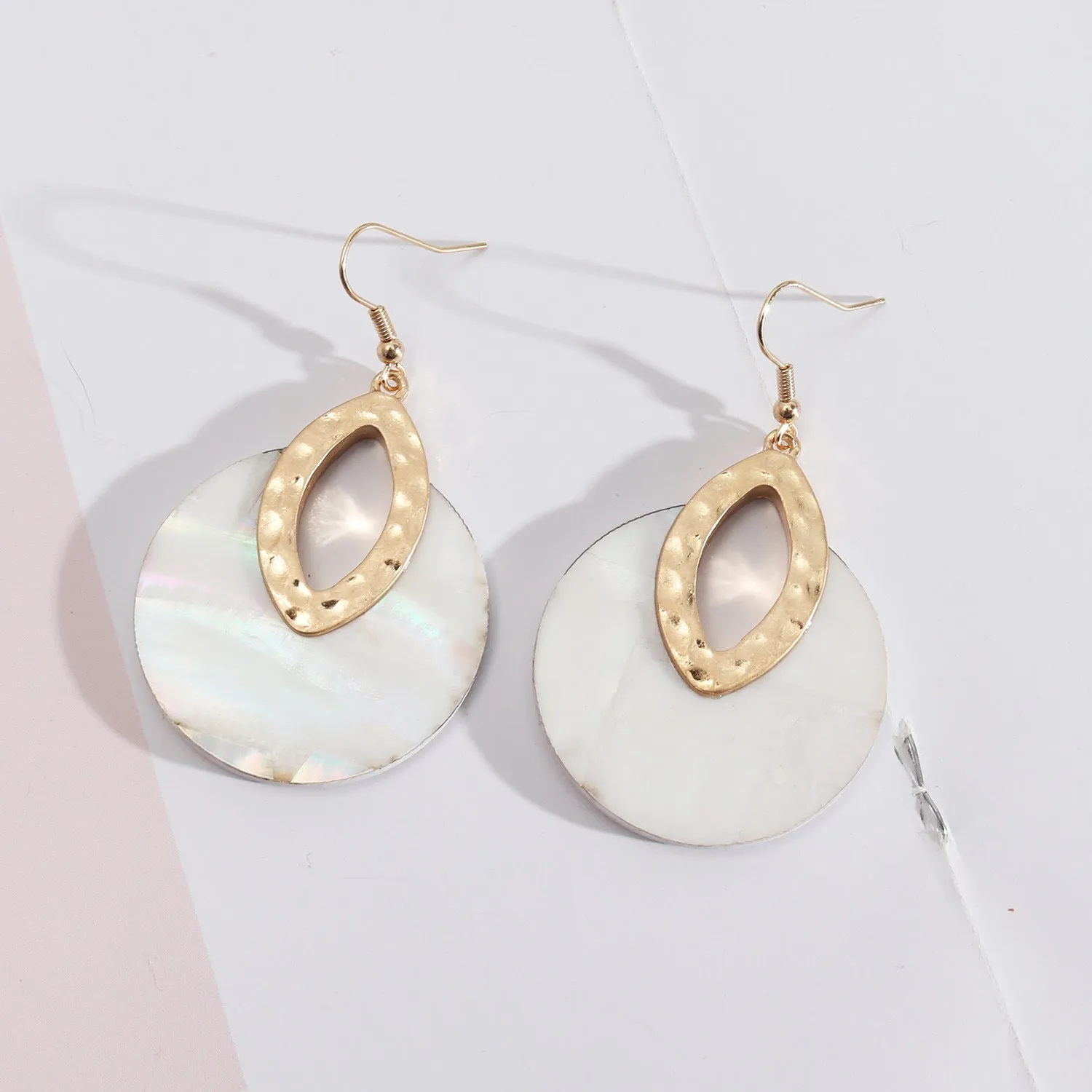 Wholesale Leather Inlaid Round Vintage Abalone Earrings