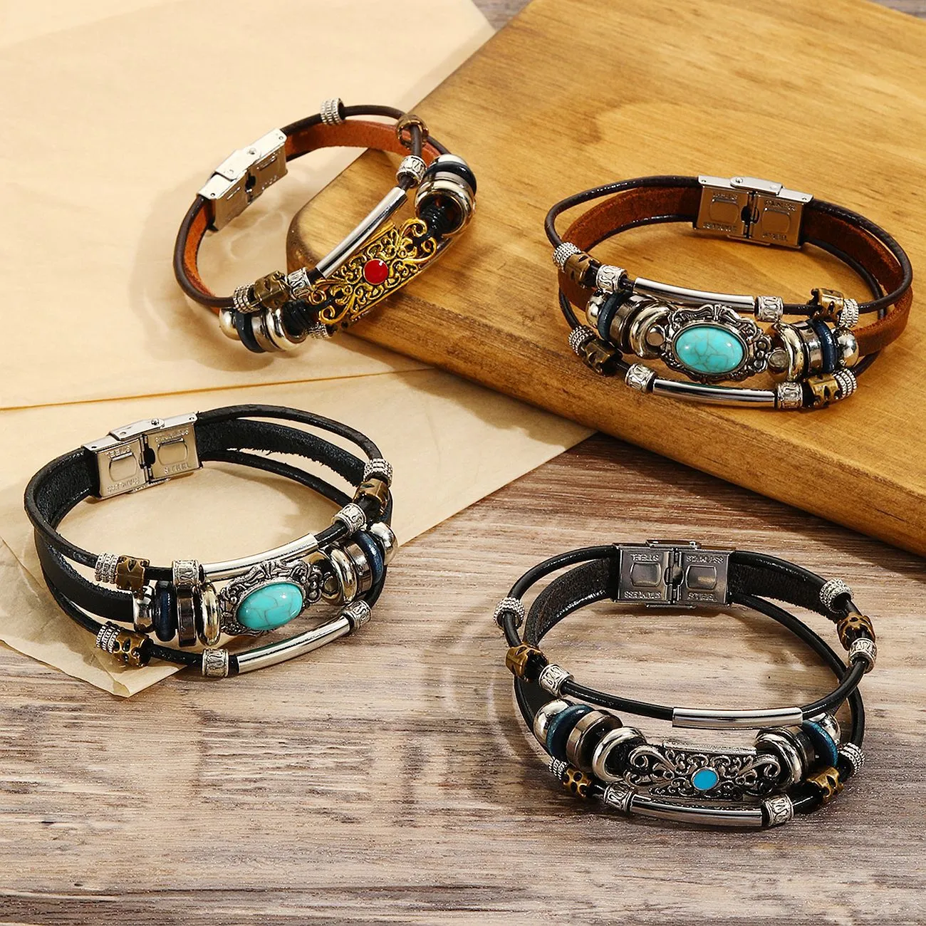 Wholesale Leather Vintage Ethnic Style Men's Bracelets