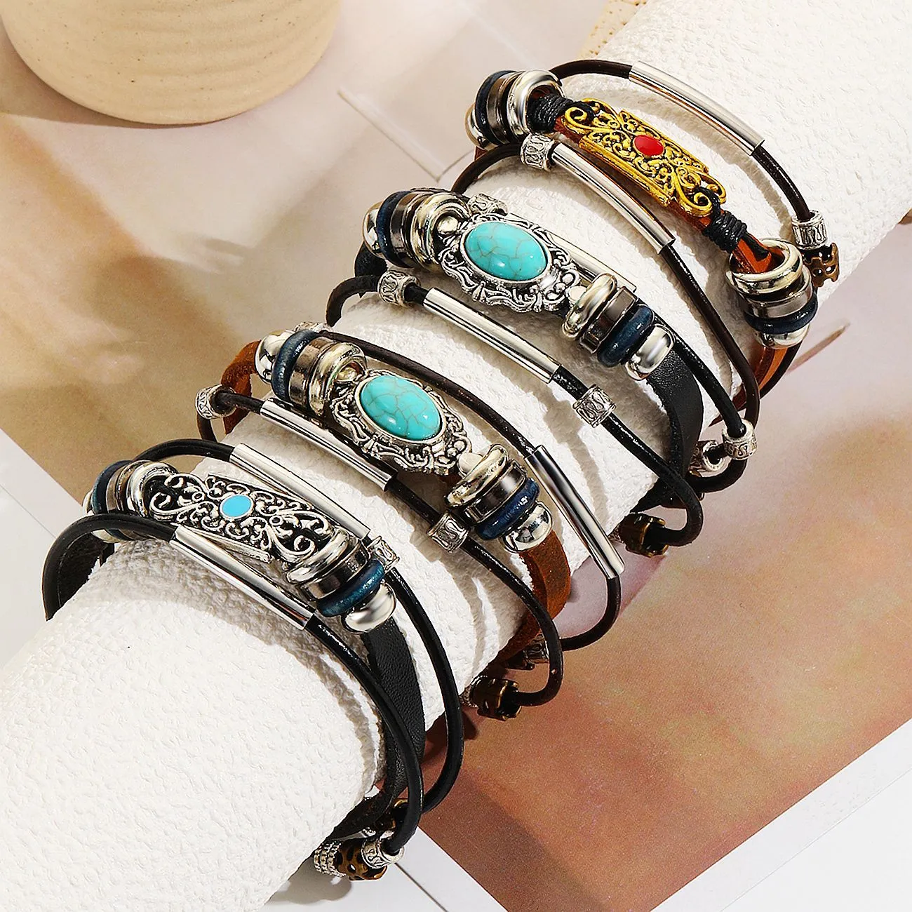 Wholesale Leather Vintage Ethnic Style Men's Bracelets