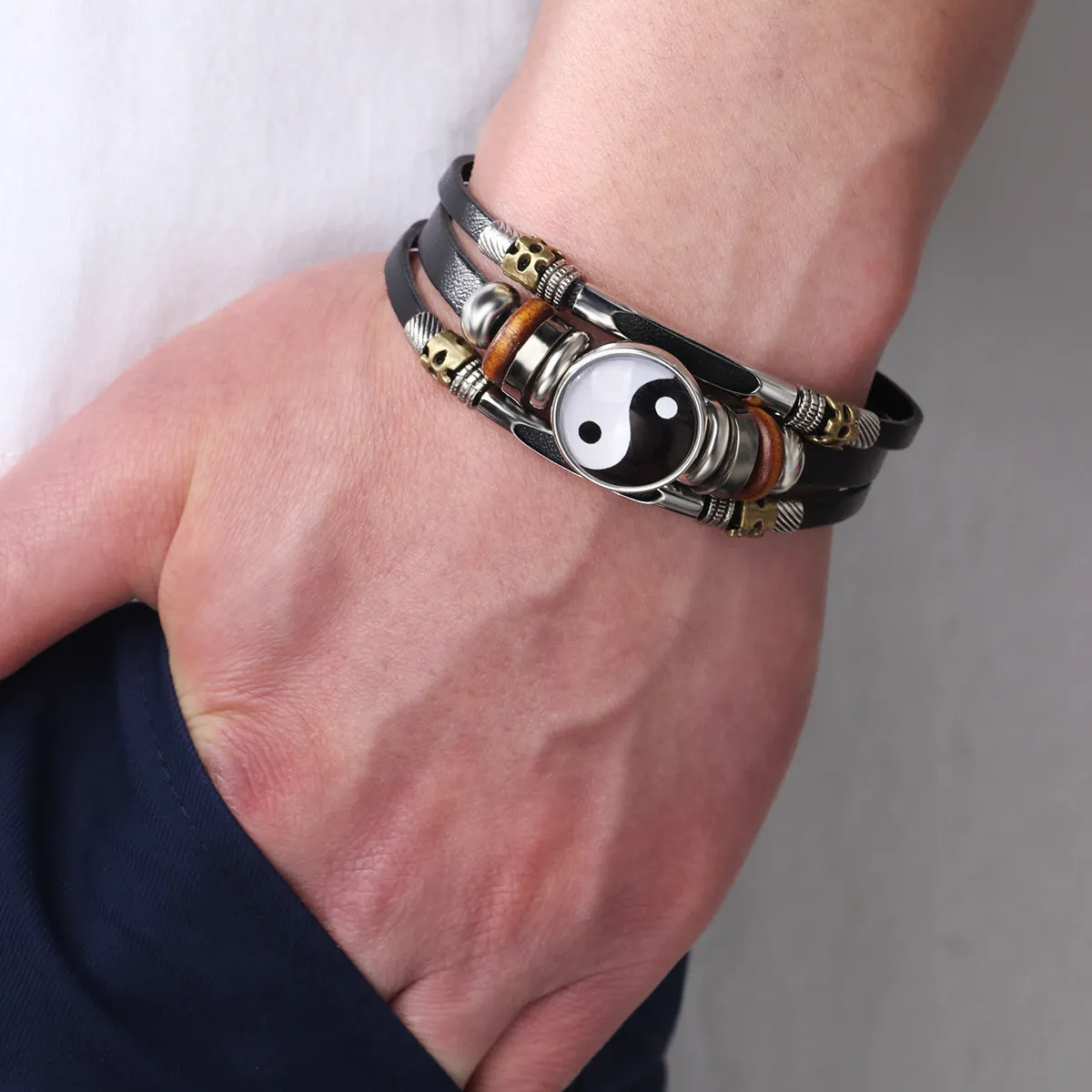 Wholesale Leather Vintage Glass Bracelet