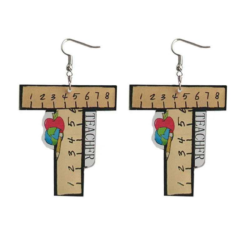 Wholesale Leopard Pattern Ruler Apple Acrylic Earrings