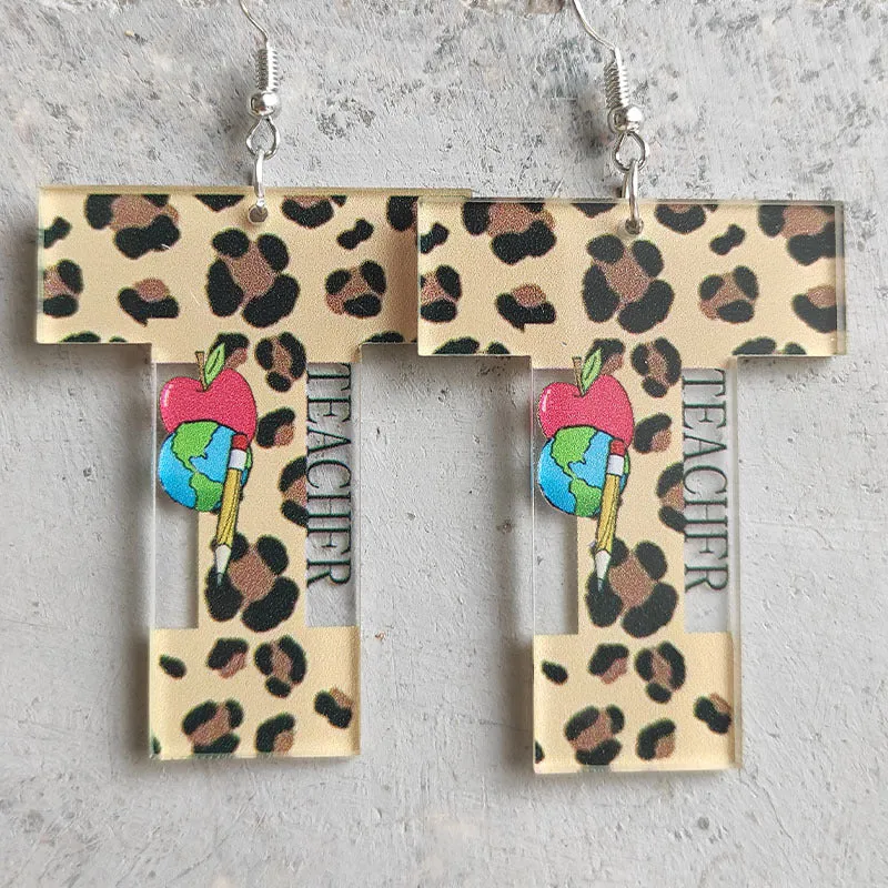 Wholesale Leopard Pattern Ruler Apple Acrylic Earrings