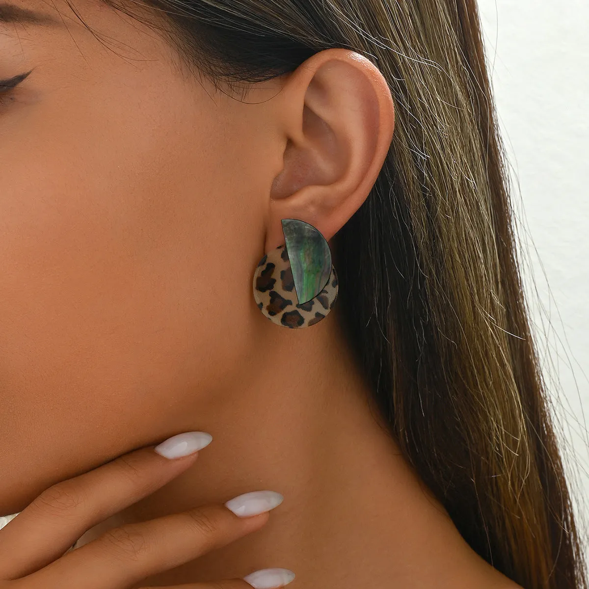 Wholesale Leopard print earrings exaggerated retro C-shaped earrings