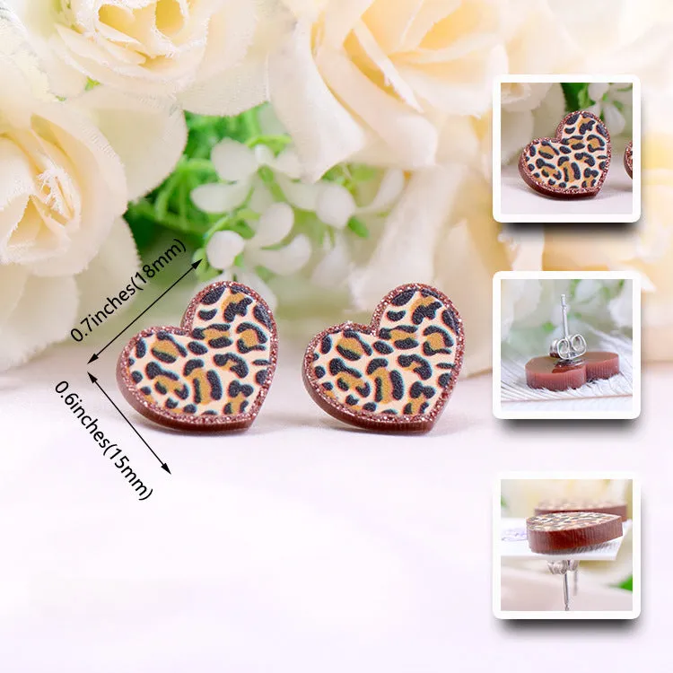 Wholesale Leopard Print Heart-shaped Earrings Valentine's Day Acrylic Earrings