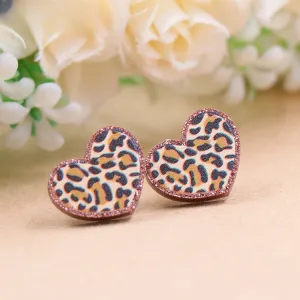 Wholesale Leopard Print Heart-shaped Earrings Valentine's Day Acrylic Earrings