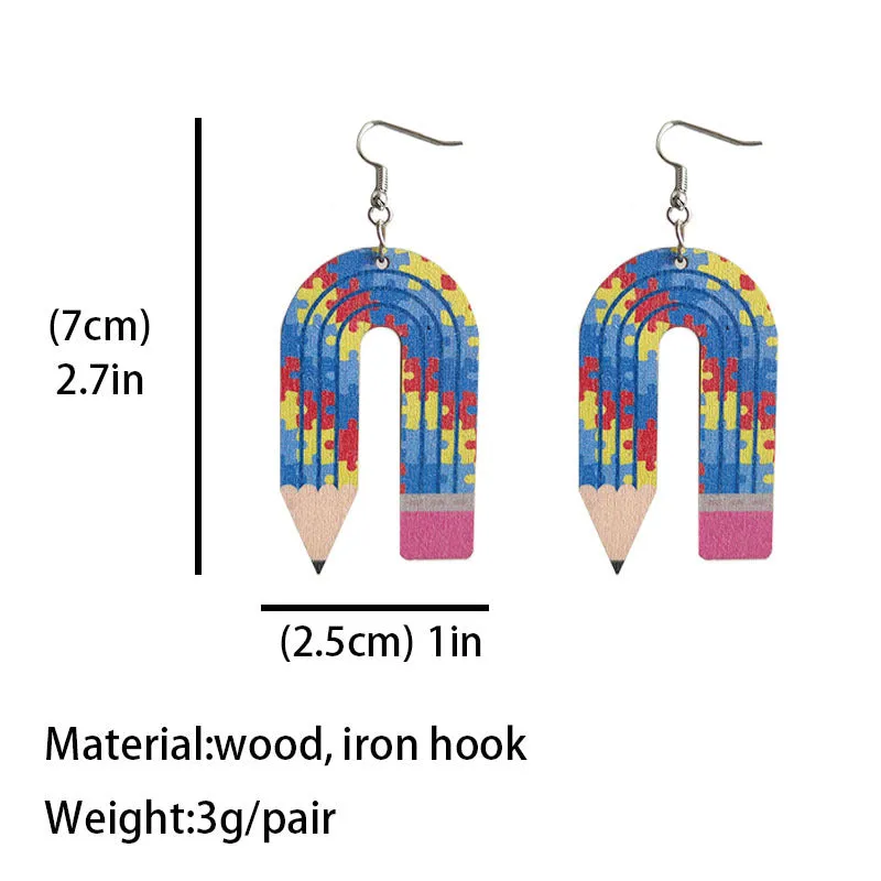 Wholesale leopard print pencil teacher wooden earrings